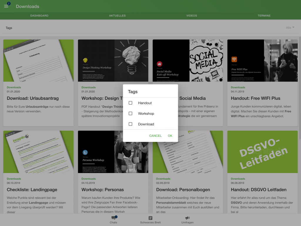 Mitarbeiter App: Tag-Filter