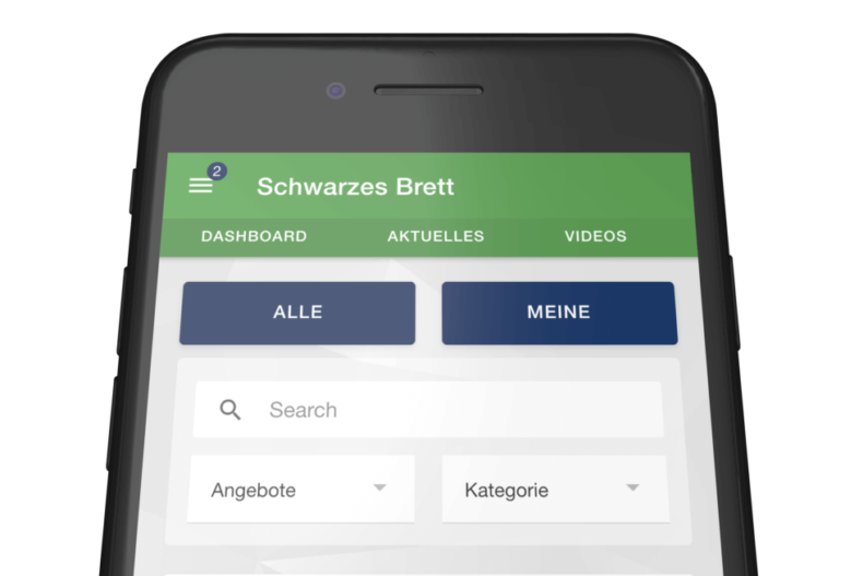 Mitarbeiter App: Schwarzes Brett Übersichtsseite